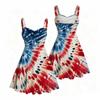 Women Plus Size Spaghetti Strap Off Shoulder Dress Swirl Tie Dye Star Patriotic Print Swing Dress