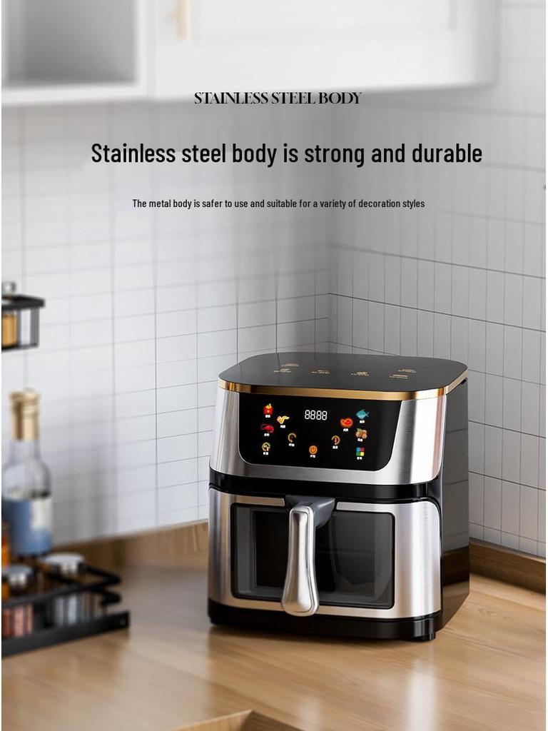 2025 Touch Control Stainless Steel Air Fryer with Large Capacity and Visible Cooking Chamber