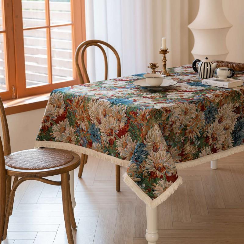 Floral Tablecloth Rustic Farmhouse Cotton Linen Blend Table Cover Dining Coffee