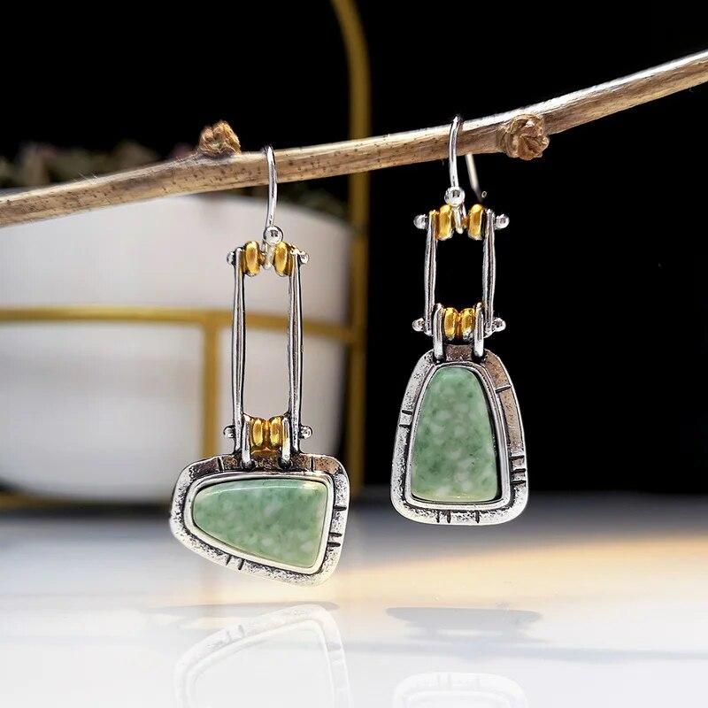 Vintage Ohrringe mit Mond-Katzen-Anhänger im ethnischen Stil für Damen, Retro blaue und grüne Strass-Tropfenohrringe, modischer Partyschmuck, Geschenke