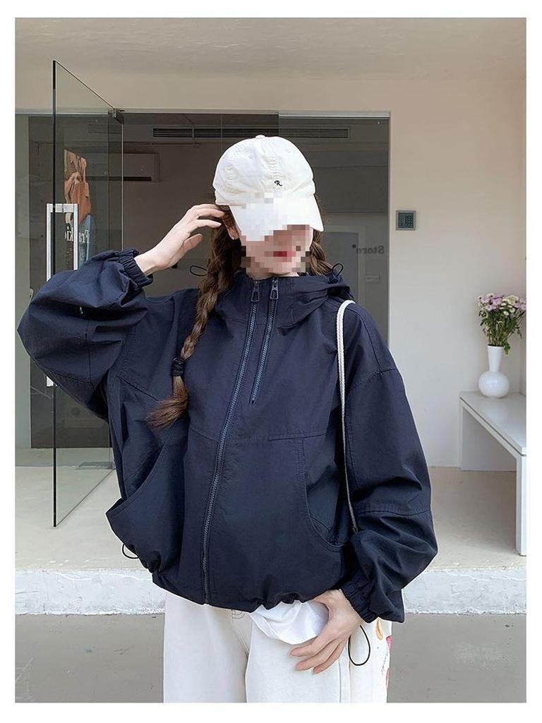 Trendy Petite Beige Women's Windbreaker - 2025 Spring Korean Style Jacket