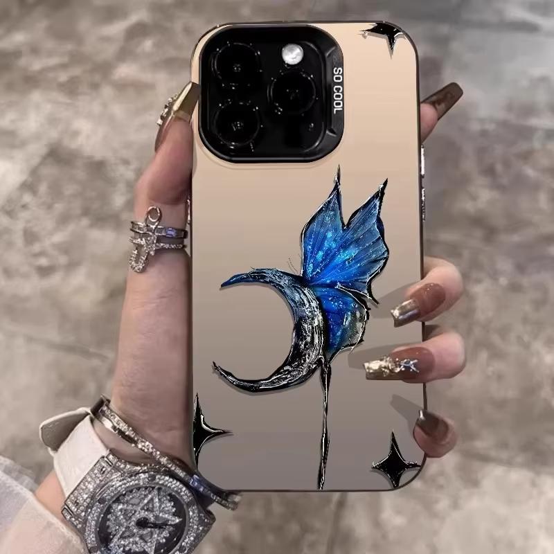 Dark Blue Butterfly Art Phone Case for iPhone 17 16 15 14 13 12 11 Series Pro Max Plus