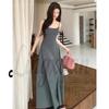 2026 Spring/Summer Black & Grey U-Neck Slim Dress with Spaghetti Straps