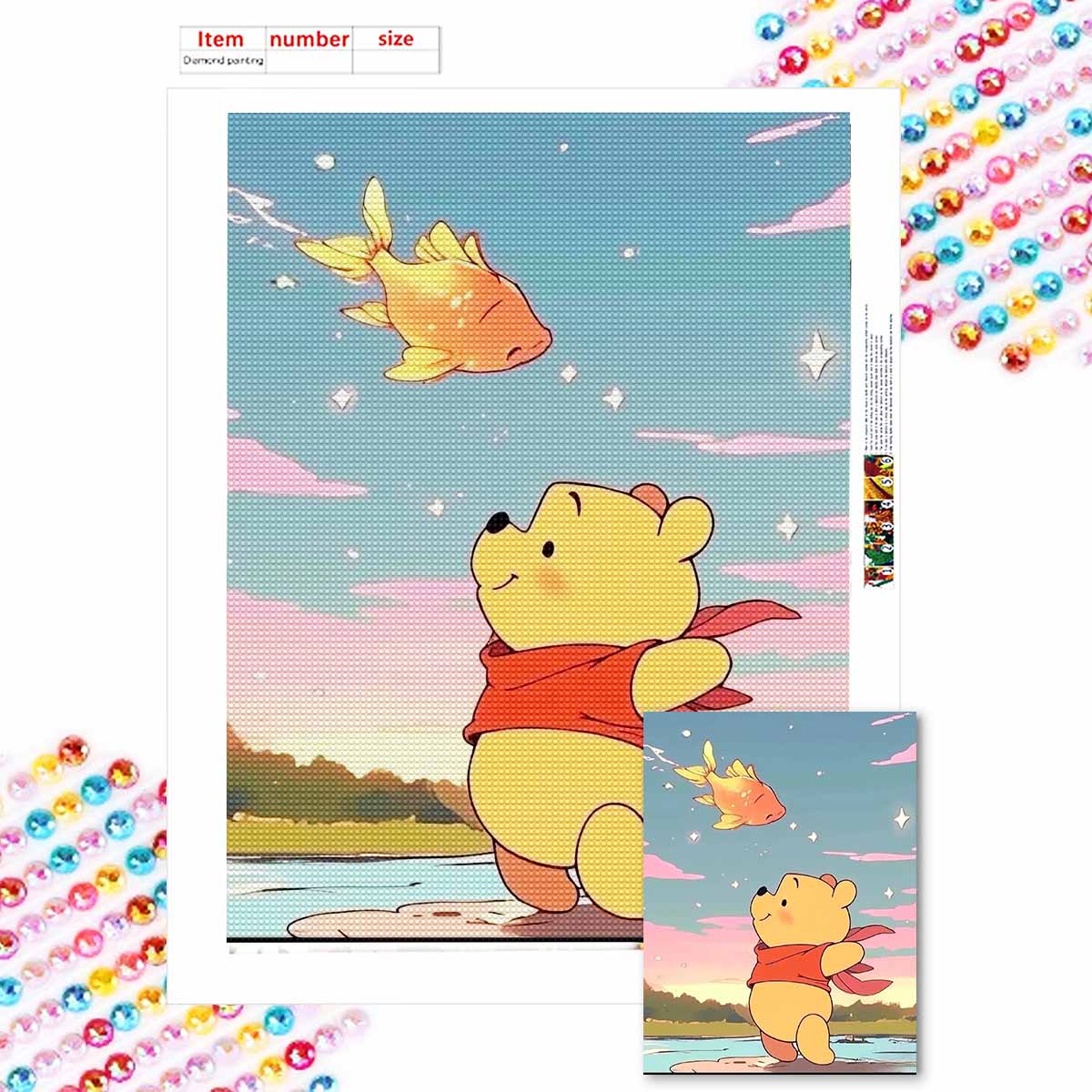 

Алмазная живопись своими руками Винни Пух и Золотая рыбка Набор для вышивания крестиком Мозаичное искусство Алмазная живопись Полная выкладка Алмазная домашняя декорация Round 20x30cm