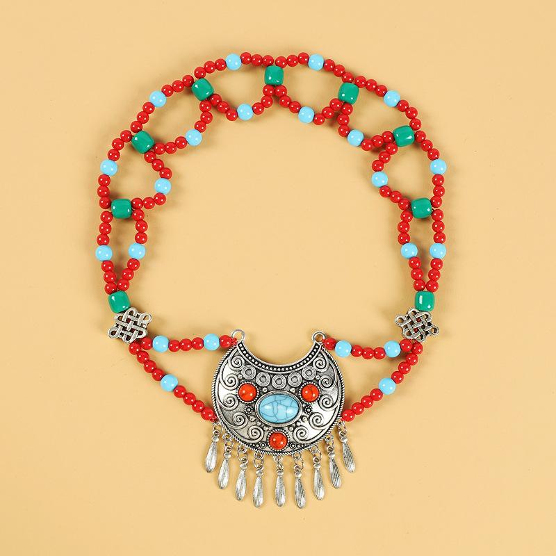 Tibetan Exotic Style Retro Headdress Female Bohemian Forehead Eyebrow Pendant Travel Photograph Xizang Style Forehead Chain