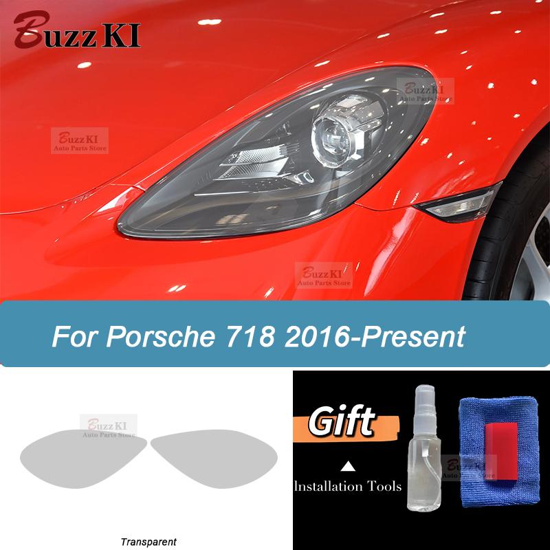 For Porsche 718 Boxster Cayman GTS Car Headlight Protective Film Taillight Smoked Black Tint Wrap Transparent TPU Sticker