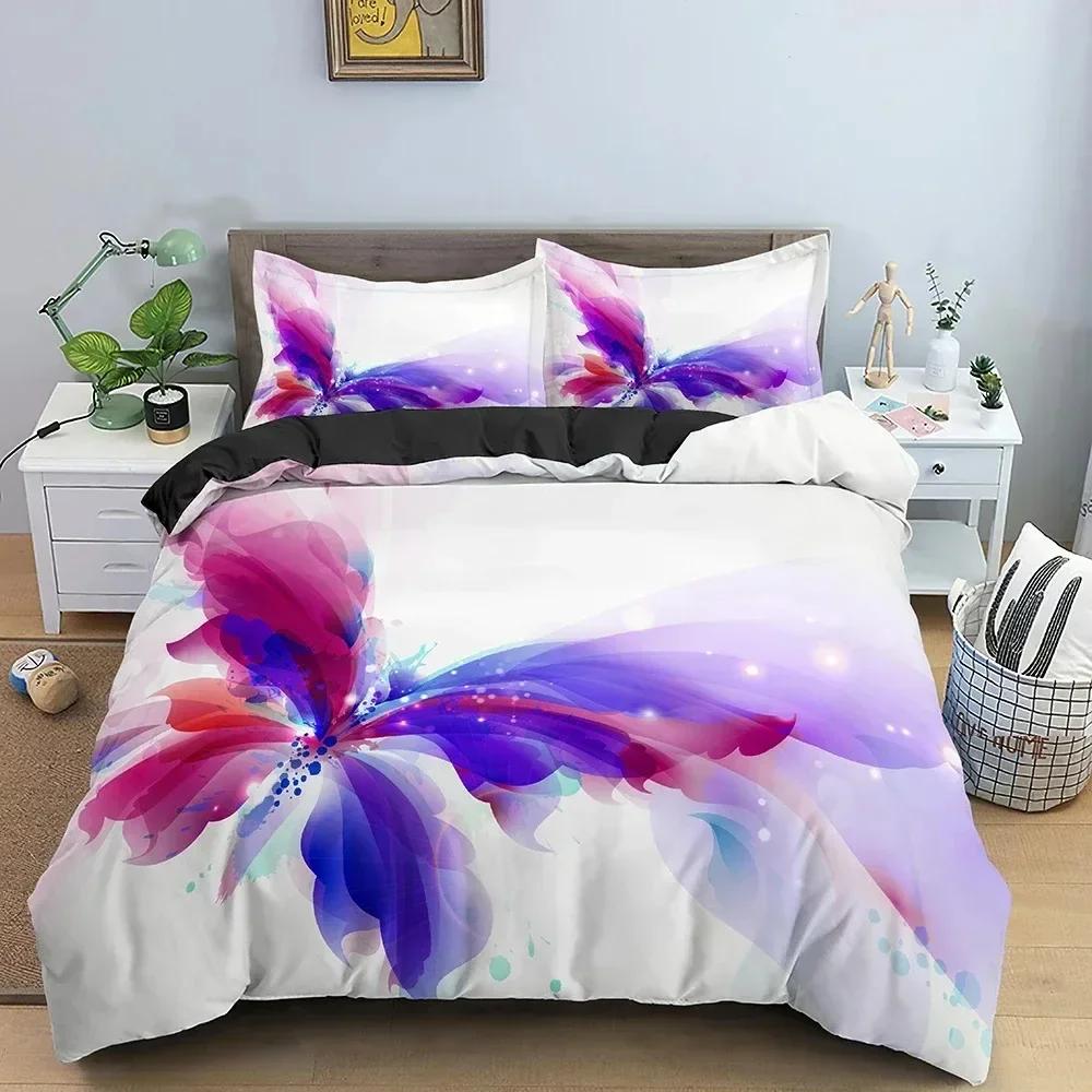 Butterfly Duvet Cover King Queen Size Animal Floral Bedding Set For Teens Adults Beautiful Flower Polyester Quilt Cover Top