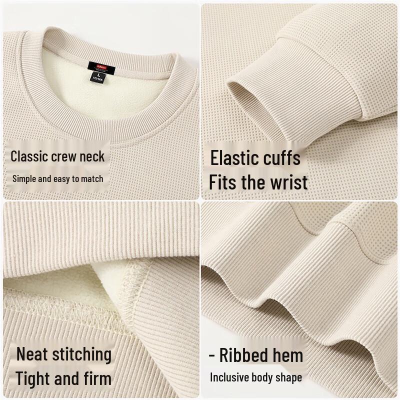 Baleno Men's 410g Heavyweight Fleece-Lined Crew Neck Sweatshirt with Plaid Texture