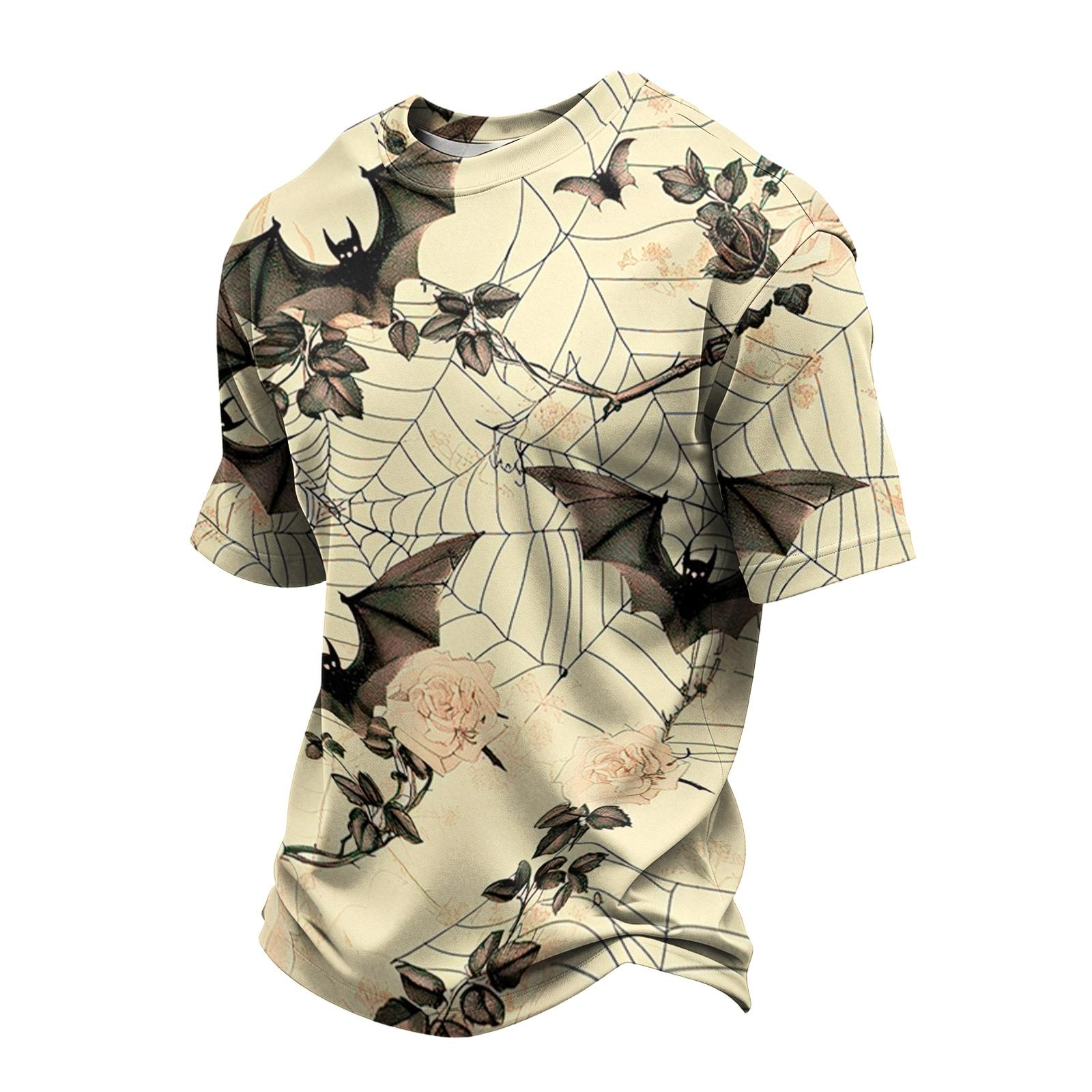 Men’s Casual Printed Crew Neck Lightweight Breathable Short Sleeve Shirt Halloween Themed Graphic Top Comfortable Fit XL белый