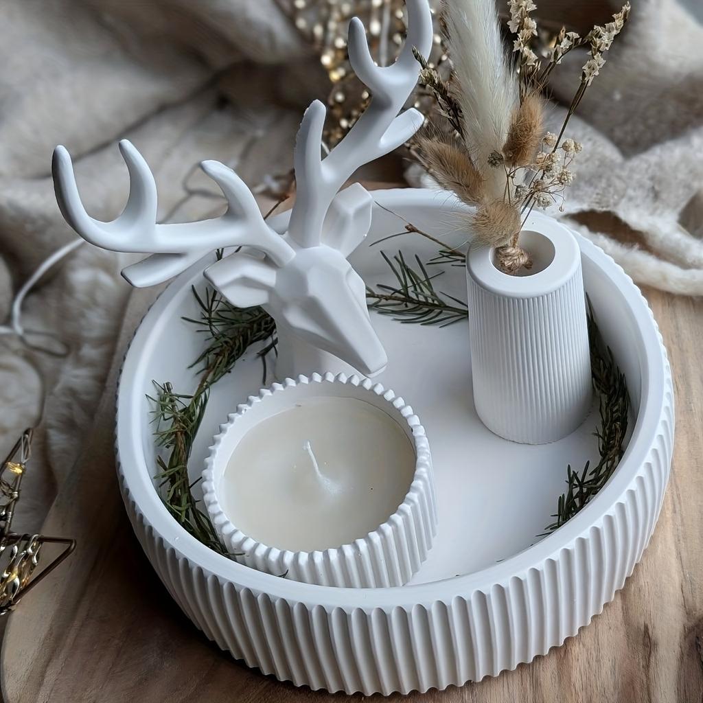Two sizes of silicone candle molds, striped round resin flower pot molds with lids, durable silicone material.
