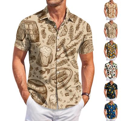 Men's Casual Short Sleeve Button Down Shirt Lightweight Breathable Fabric Relaxed Fit Tropical Print Shirt for Summer Outdoor Activities