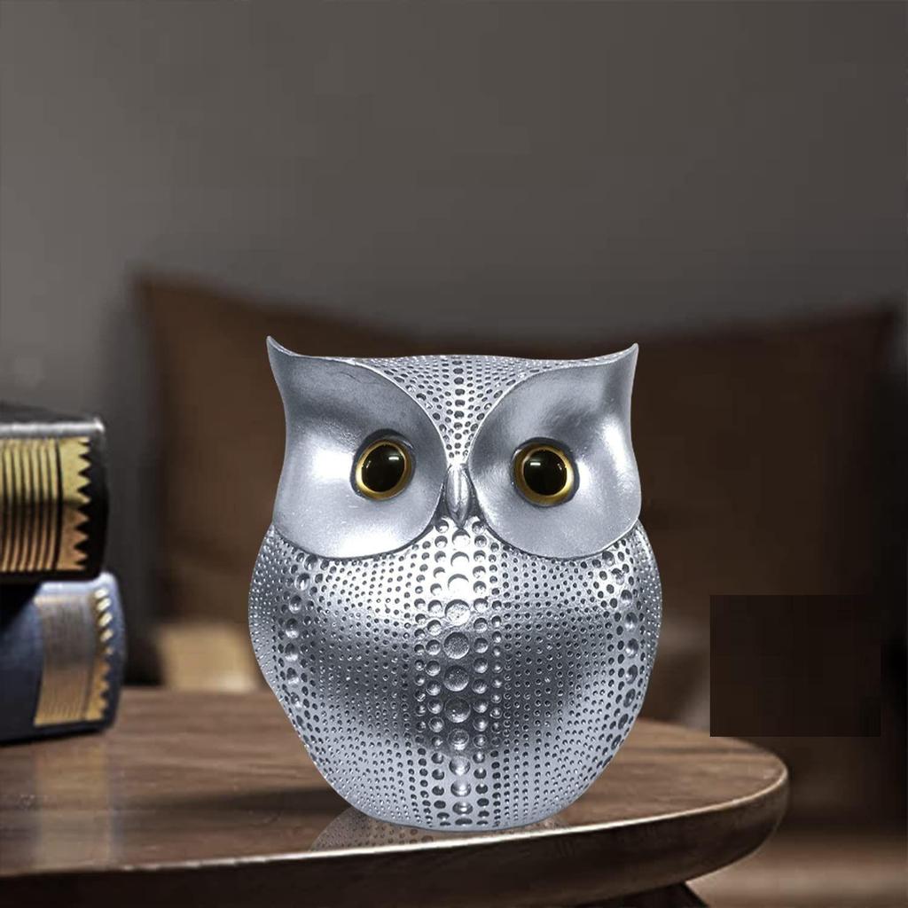 Modern Classy Lucky Owl Resin Art Figure Showpiece (Silver), 1 Piece