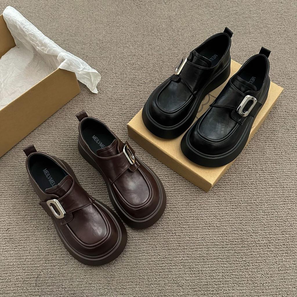 2025 New Spring and Autumn Black Platform Small Leather Shoes One-pedal Versatile Single Shoes Retro British Style Loafers Women