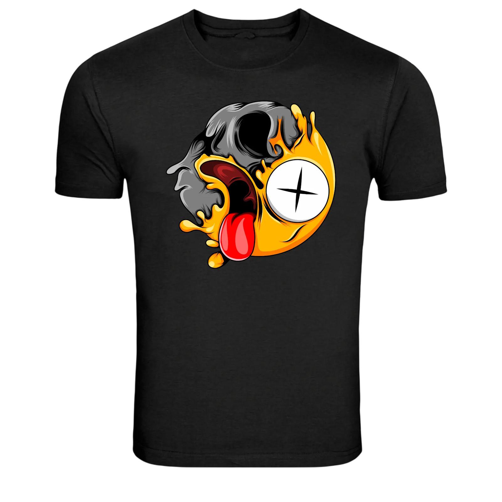 Half Skull Crazy Emoji Tongue Out Melting Face Graphic T-Shirt S