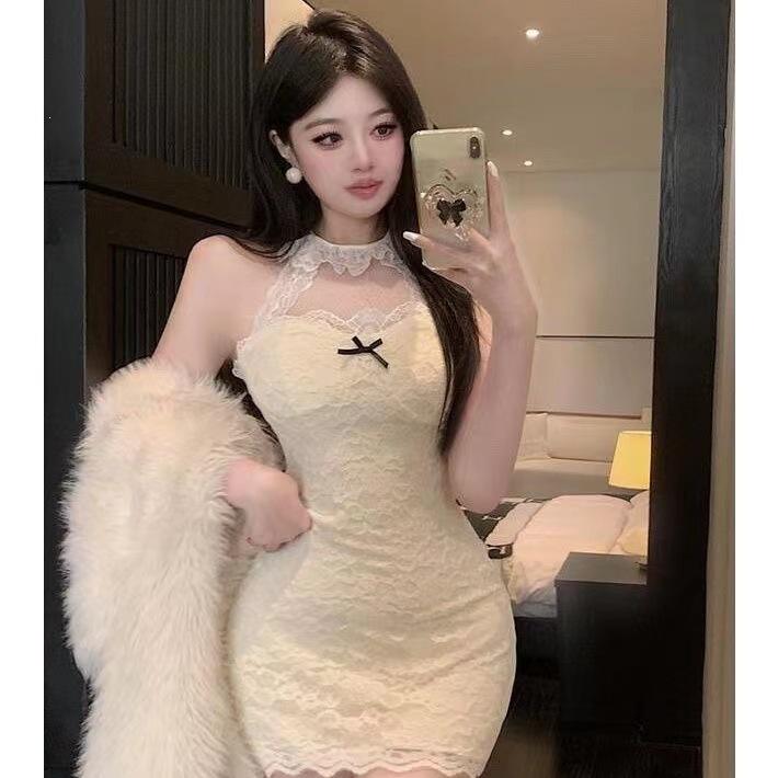 Xiaoxiangfeng lace suspender dress women's autumn and winter pure desire sexy hip skirt birthday dress neck tube top skirt