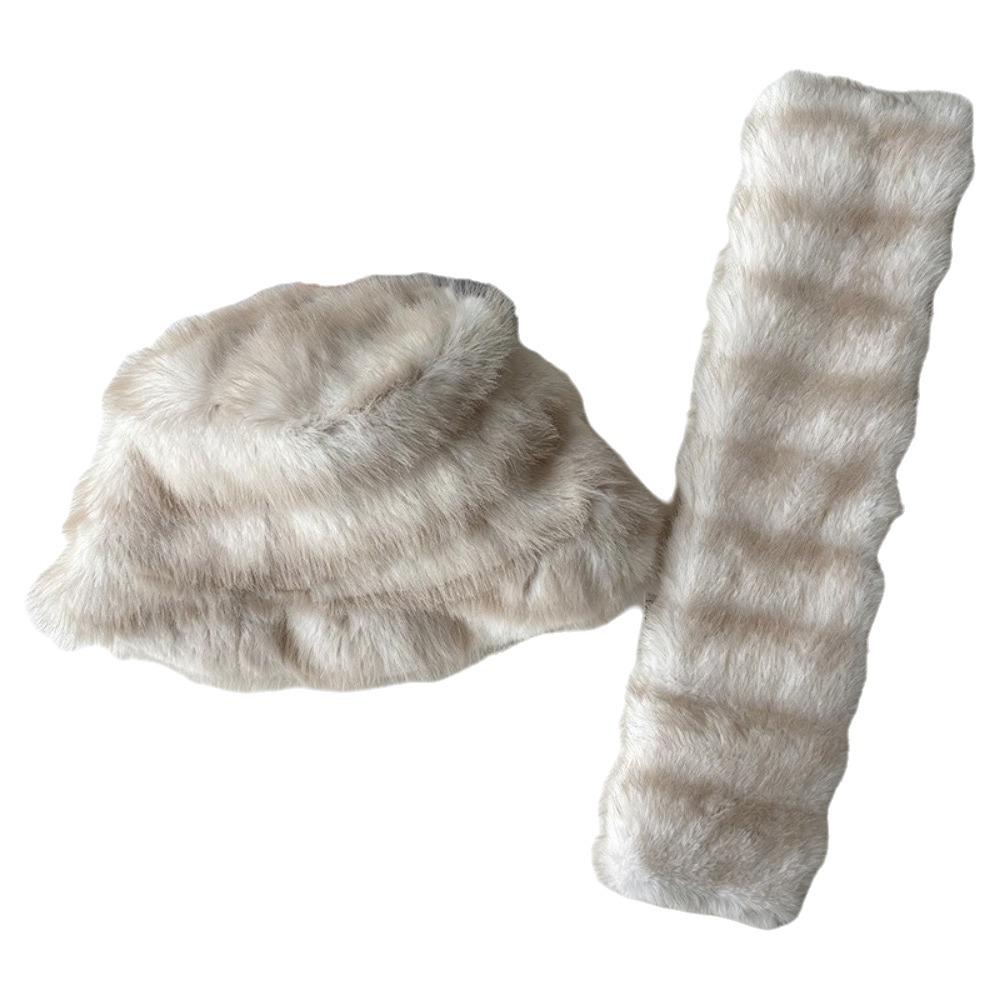 Windproof Faux Fur Hat Scarf Set Warm Fur Snood Scarf Fashion Winter Hat Scarf Set Skiing Holiday