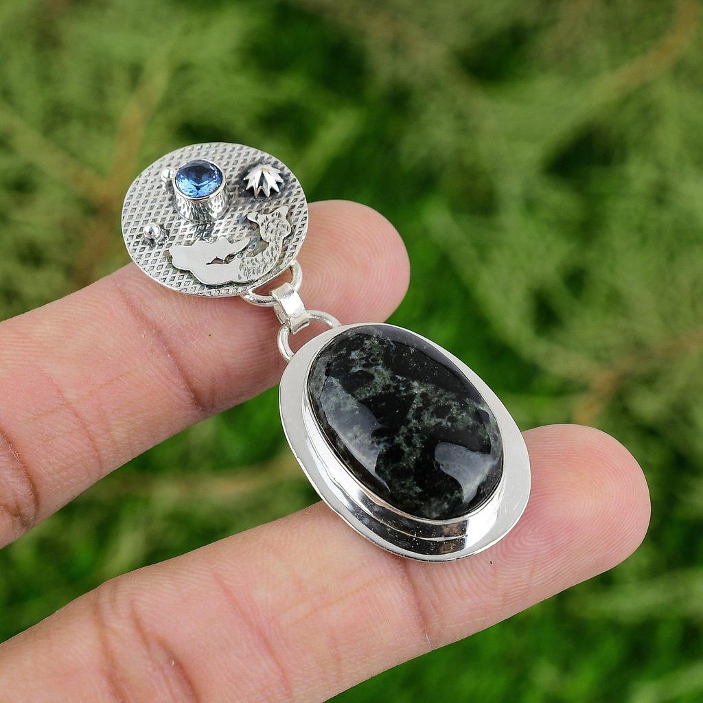 925 Sterling Silver Natural Star Galaxy Jasper Tanzanite Quartz Mermaid Pendant