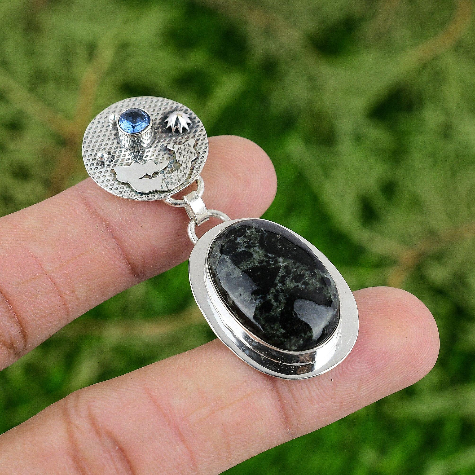 

925 Sterling Silver Natural Star Galaxy Jasper Tanzanite Quartz Mermaid Pendant