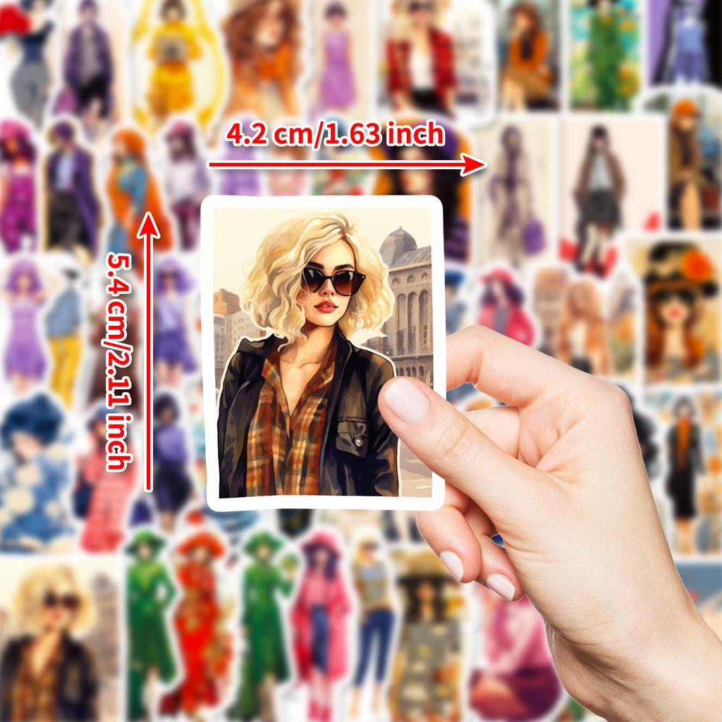 50 Retro Posters, Wind and Flower Season Girl Stickers, Travel Suitcase Notebook Stickers