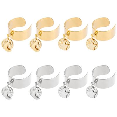 8Pcs 4 Style 304 Stainless Steel Open Cuff Rings Set with Charms Moon & Star & Flat Round Golden & Stainless Steel Color Inner Diameter: 17~18mm