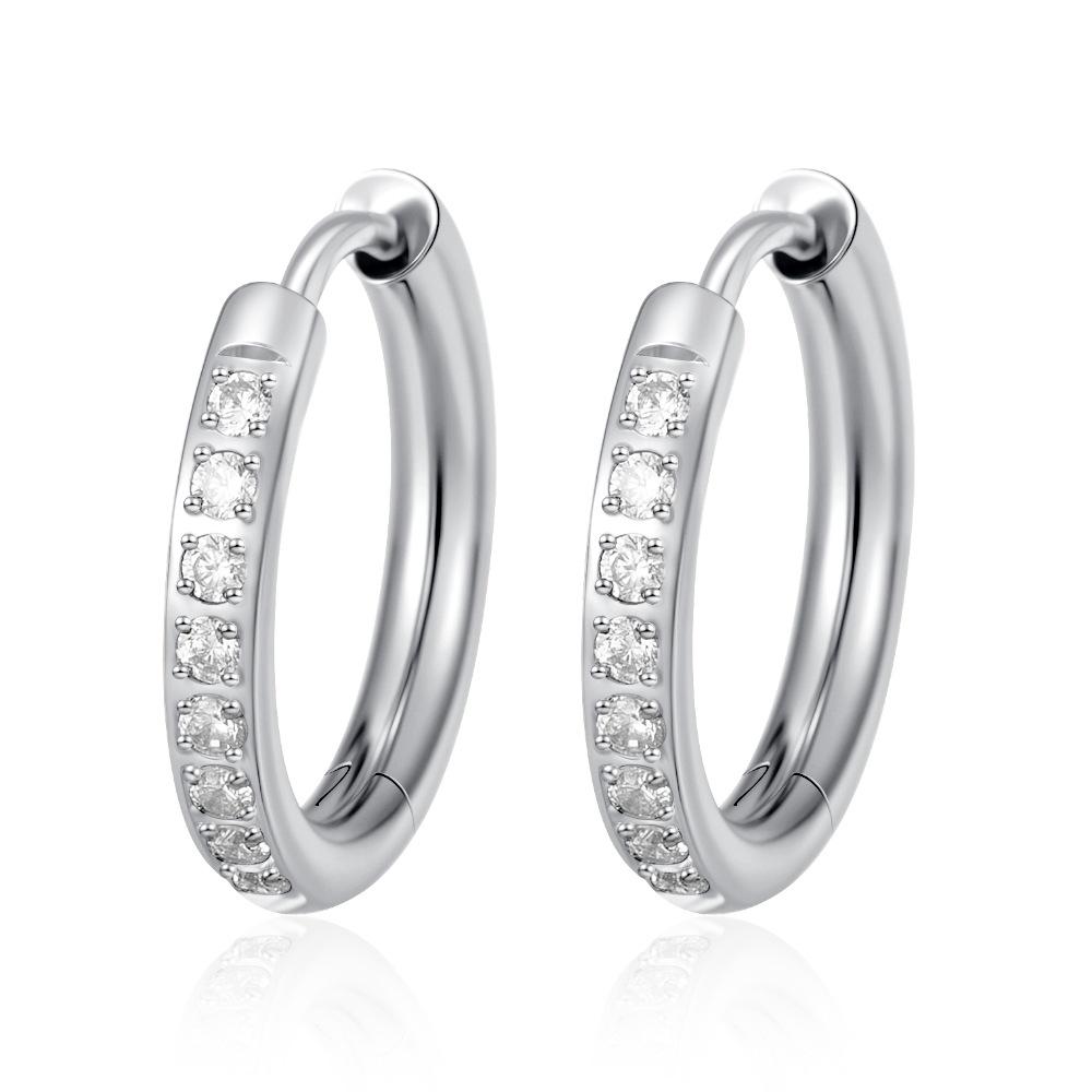 High-End 316 Stainless Steel Rhinestone Hoop Earrings for Women