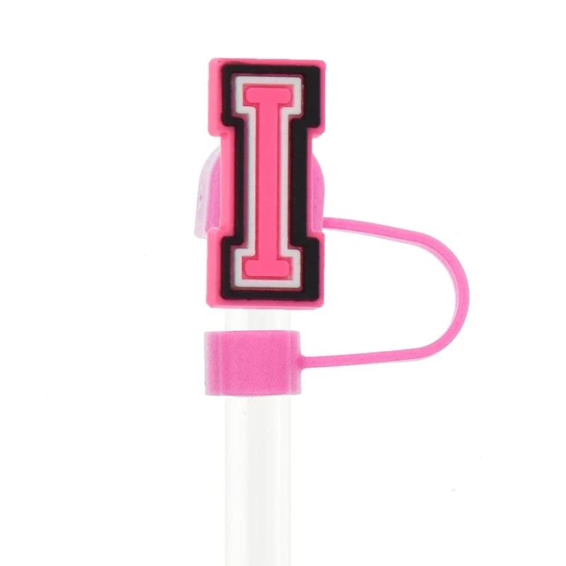 1PC Pink Letter PVC Straw Covers Cap Compatible For Most 30&40Oz Cup 10mm Straw Toppers Reusable Splash Proof Straw Caps