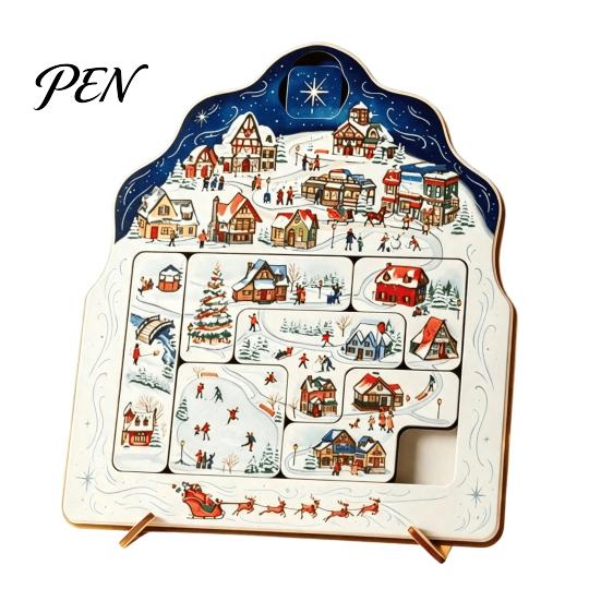 Holiday Desktop Decorations Christmas Puzzle Advent Calendar, Wooden Countdown Commemorative Gifts Xmas Ornament for Home Table Mantel Decor Calendar