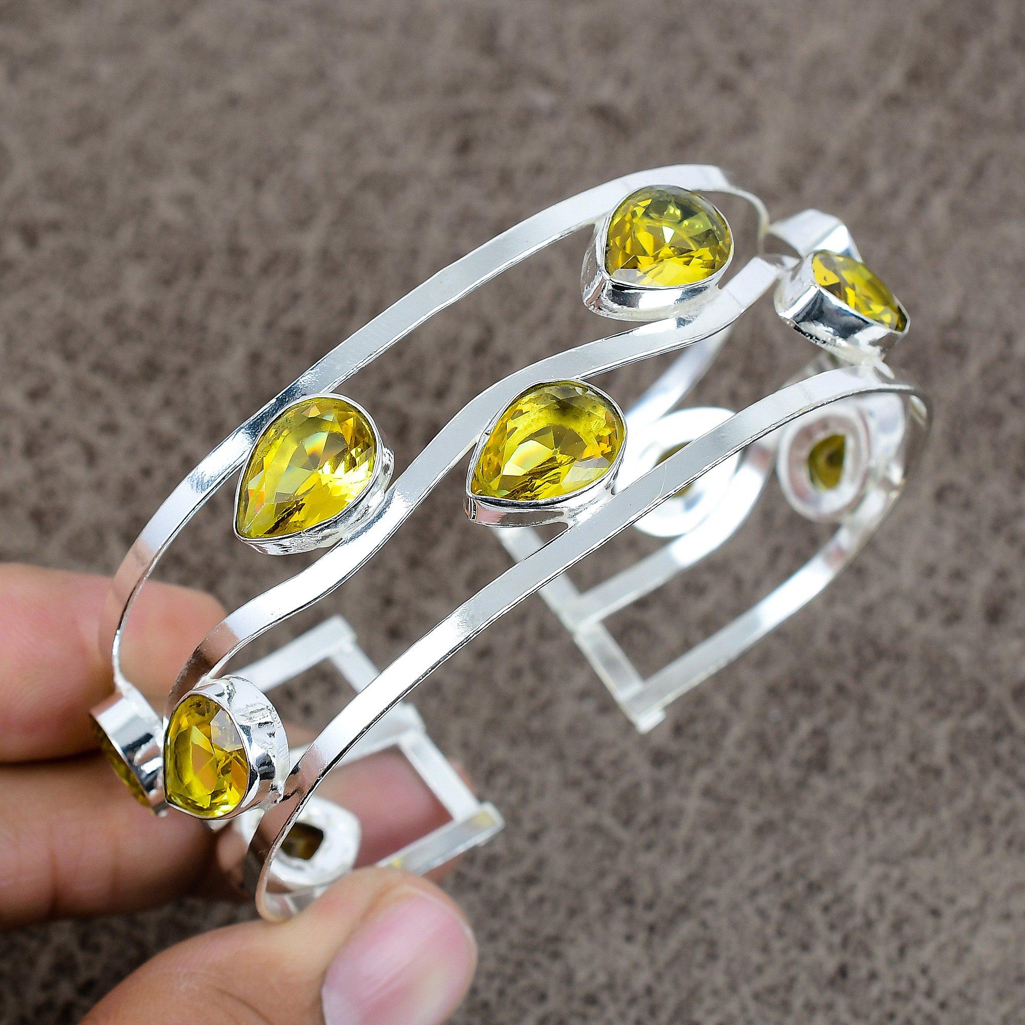 

Citrine Gemstone Handmade 925 Sterling Silver Cuff Bangle Adjustable KKG-270