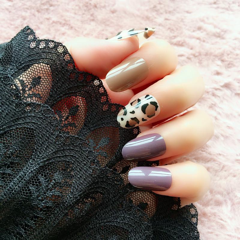 

Leopard Print Wearable Press-On Nails - Color Block European & American Style