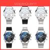 Atemberaubende Blaues Licht Glas Drei-Augen Stahlarmband Uhr Für Männer Quarz Uhr Perfektes Geschenk Für Männer