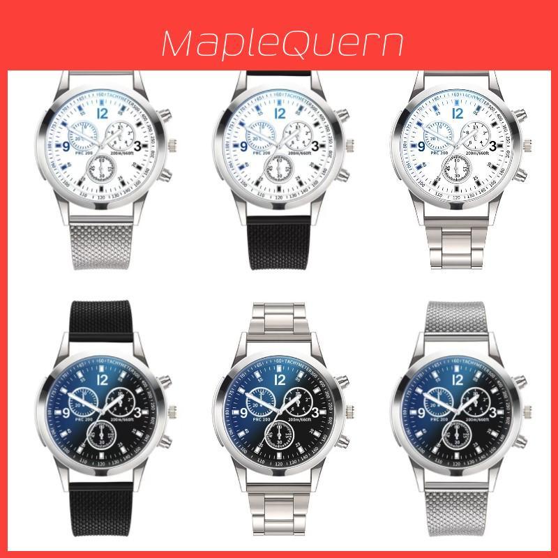Atemberaubende Blaues Licht Glas Drei-Augen Stahlarmband Uhr Für Männer Quarz Uhr Perfektes Geschenk Für Männer