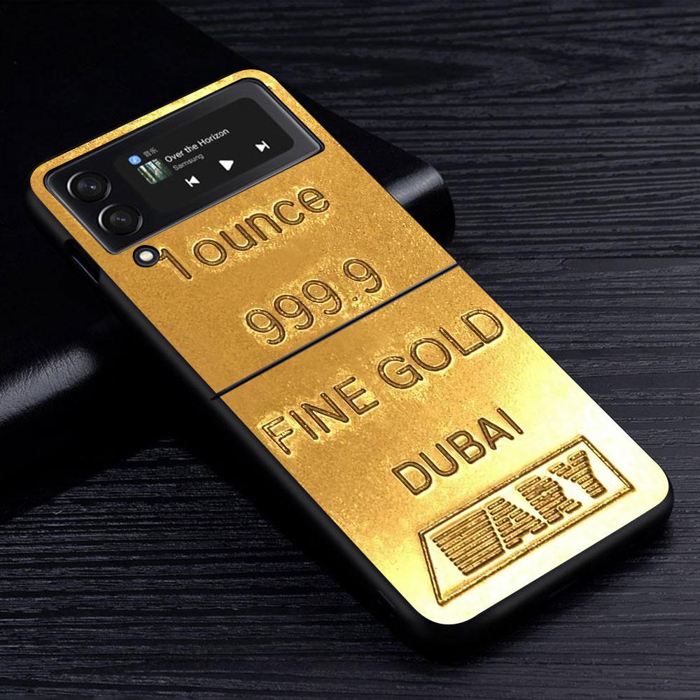 Fine Gold Pattern Printing Case for Samsung Galaxy Z Flip4 Flip3 5G PC Hard Cell Phone Shell Z Flip 4 3 Black Coque Zflip4
