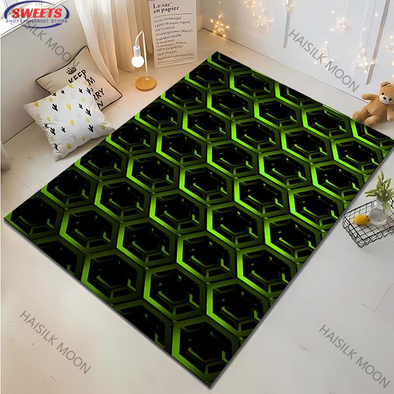

Fluorescent Green Crystal Geometric Future Carpet Living Room Bedroom Entrance Door Mat , Sofa, Home Decor Mat, Picnic Rug Gift 40x60cm