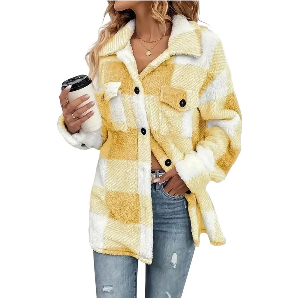 Women's Elegant Plaid Fuzzy Jacket for Fall Winter - Cozy Stylish Outerwear
