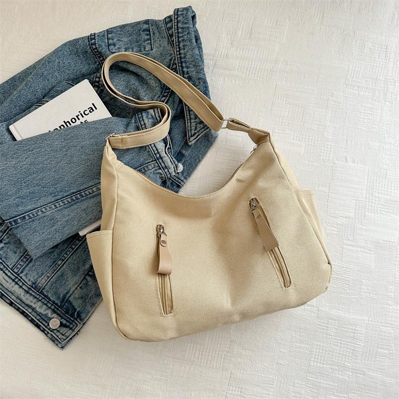 Trendy Retro Japanese Canvas Crossbody Bag Elegant Black Beige And Khaki Colors For Everyday Use