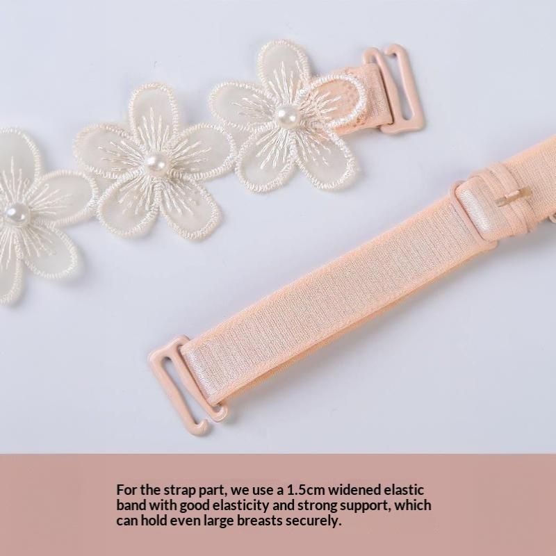Lace Butterfly Bra Straps 1 Pair Faux Pearl Adjustable Buckle Non-slip for Backless Cocktail Dress Party