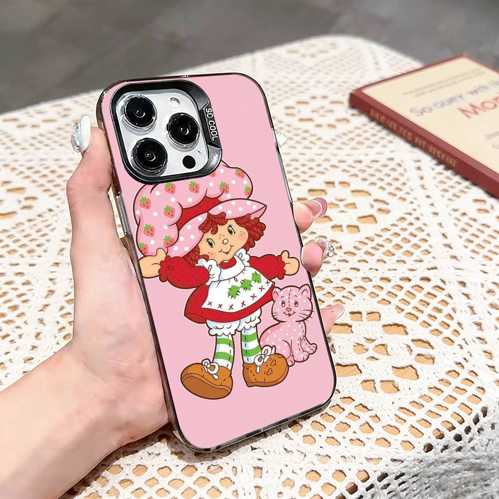 s-Strawberry Shortcake Phone Case For iPhone 17,16,15,14,13,12,11 Plus,Pro Max,XS,Colored silver phone case