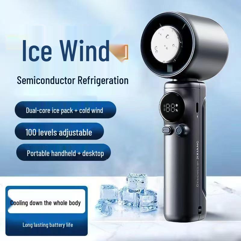 S026 Handheld Mini Fan: 199-Speed Semiconductor Ice Cooling with Digital Display for Outdoor Use