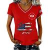 Womens V Neck Short Sleeve Pullover T Shirt with USA Independence Day Print Casual Loose Fit Top for Summer Daily Wear