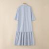 ZANZEA Women Casual Turn Down Collar Loose 3/4 Sleeve Stripe Long Dress