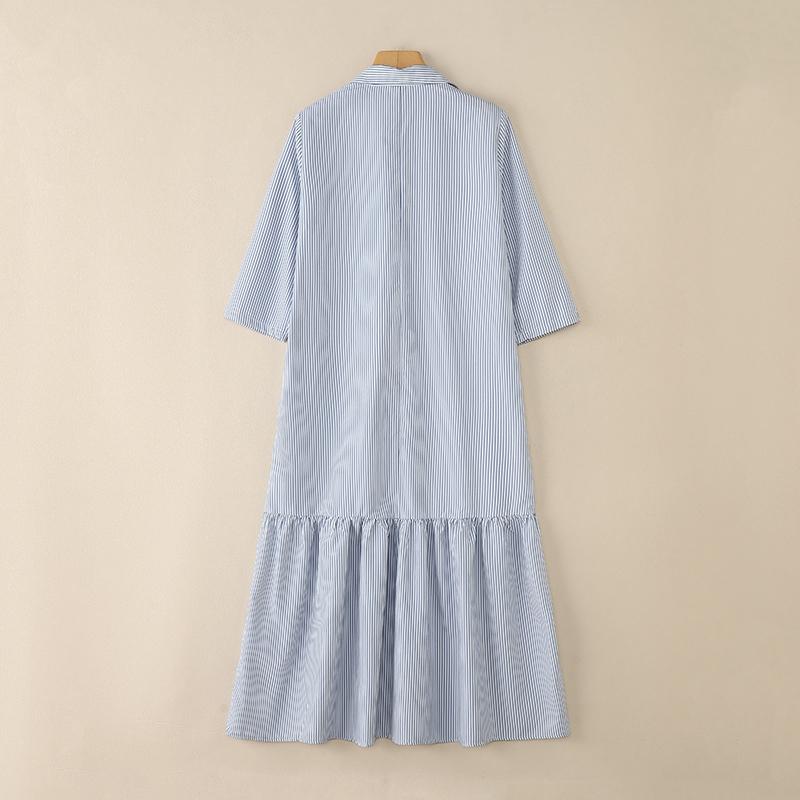 ZANZEA Women Casual Turn Down Collar Loose 3/4 Sleeve Stripe Long Dress