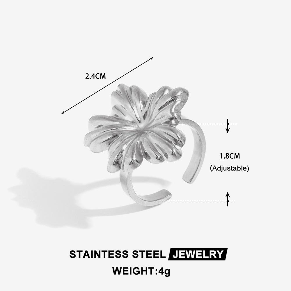 European-American Floral Stainless Steel Gold Ring: Seaside Holiday Style for Women