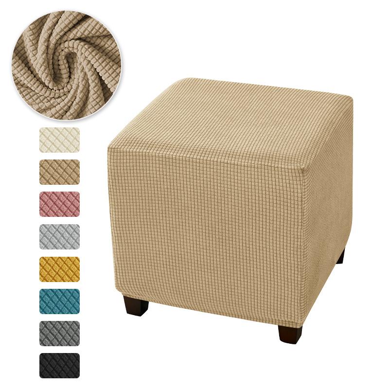 Color Footstool Covers Polar Fleece Stretch Footrest Slipcovers Non-Slip Dustproof Pouf Protectors For Living Room 2Pcs Solid