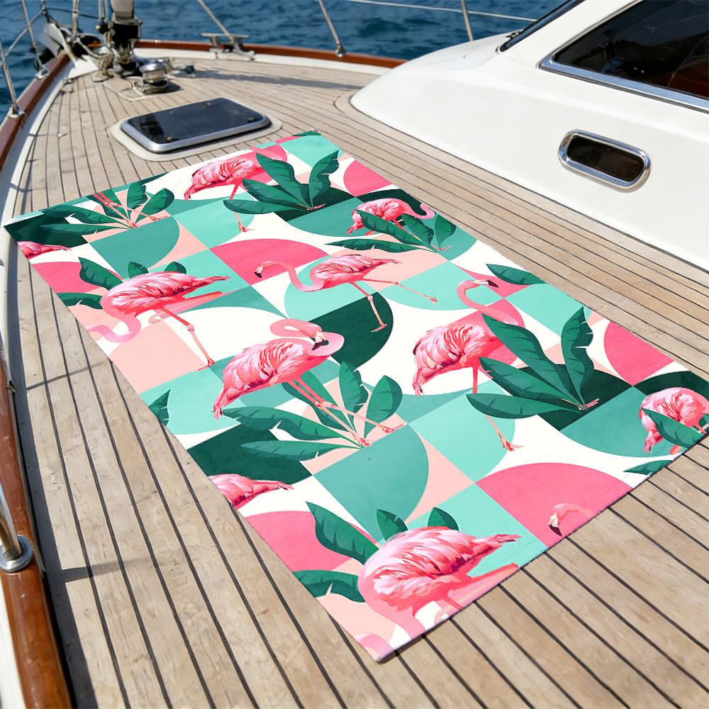 Retro Tropical Flamingo Beach Towel – Oversized Quick Dry Sand Free with Palm Leaf Print