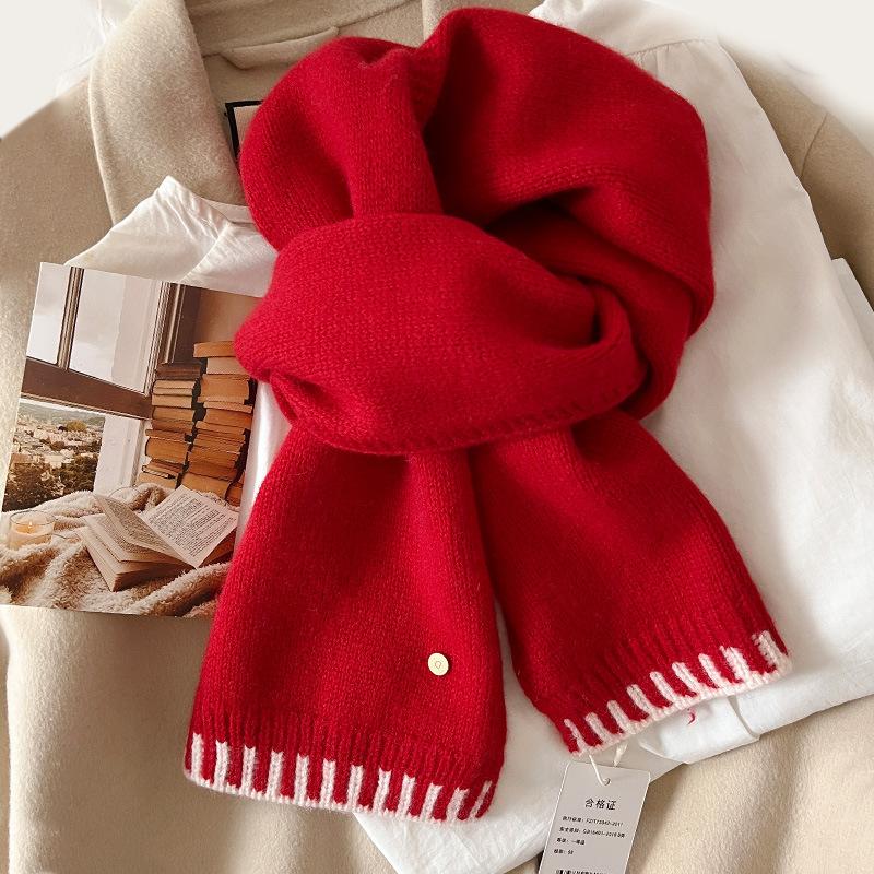 Wool autumn and winter atmosphere contrasting color scarf female versatile warm student thick scarf neck protection cold new