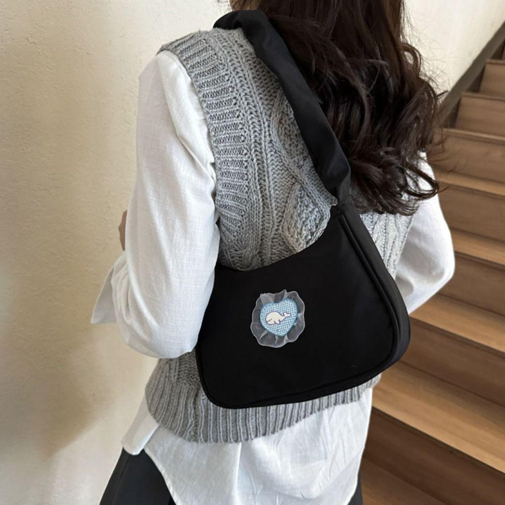 Nylon Canvas Underarm Bag Bow Hobo Bag Sweet Pleated Strap Shoulder Bag  Women