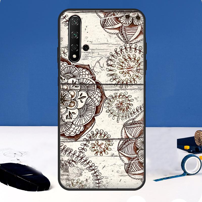 Mandala Wood Floral Case For Huawei Nova Y90 Y91 Y60 Y61 Y70 10 9 SE 11 Pro 5T 11i 8i 3i P20 P40 P30 Lite Cover