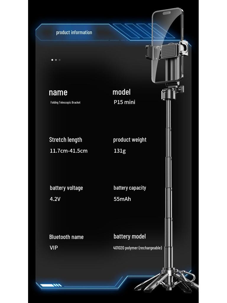 P15Mini 3v1 Bluetooth Selfie tyč: Proti otřesům, zatahovací a přenosný