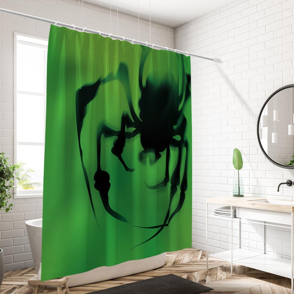 1pc Halloween Horror Spider Printed Waterproof Shower Partition Privacy Curtain with 12 Hooks Multiple Sizes Machine Washable