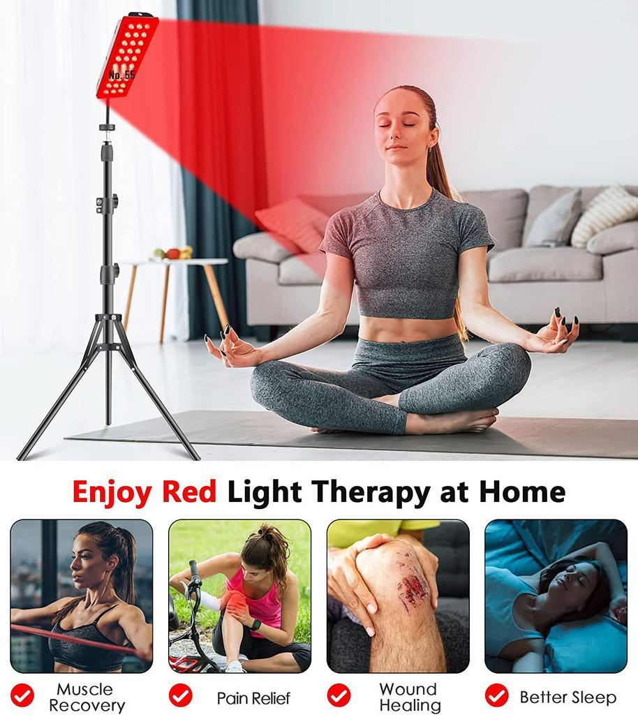 Adjustable Floor Stand Red Light Therapy Lamp - Single/Double Head with Tripod Gooseneck